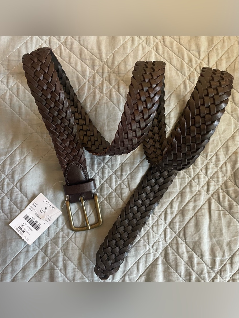 J. CREW Vegetable-Tanned Leather Braided Belt in Dark Brown Size XL NWT $69.50